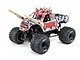 Losi Mini LMT Zombie Monster Jam RC truck with zombie-themed body, BKT tires, and realistic zombie arm and hair details on a white background.