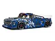 ARRMA Infraction 6S BLX RC street basher truck in blue camo livery, featuring black wheels with Hoons branding, shown from a side-angle on a white background.