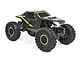 Axial AX24 XC-1 1/24 scale RC rock crawler in green and black, featuring aggressive tread tires with green beadlock rings on a white background.