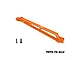 An orange GPM Racing aluminium front chassis brace for RC cars, shown with two small black mounting screws on a white background.