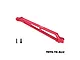 A red anodized aluminium front chassis brace by GPM Racing, shown with two small mounting screws on a white background.