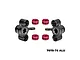 A pair of black GPM Racing aluminium steering hubs with red caps and bearings, labeled 7075-T6 ALU.