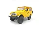 A yellow WPL C34 RC rock crawler toy truck, 1/16 scale, viewed from a front three-quarter angle against a white background.