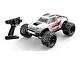 MJX Hyper Go 1/10 scale 4WD electric brushless RC monster truck in white with included pistol-grip remote controller on a white background.