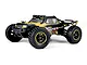 BlackZon Smyter Turbo DT RC desert truck in yellow and black with off-road tires and roof-mounted lights against a white background.