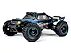 BlackZon Smyter Turbo DT RC desert truck in blue and black, featuring off-road tires, a roof-mounted light bar, and a rear spoiler.