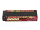 Gens Ace Redline 2.0 5000mAh 140C 7.4V LiPo hard case battery pack with red and yellow branding on a black casing.