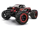 BlackZon Slyder MT 1/16 scale RC monster truck in black and red livery, featuring large off-road tires with red rims, isolated on a white background.