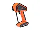 Spektrum DX Rugged DSMR+ 2.4Ghz 12ch radio transmitter in bright orange and black, viewed from the side against a white background.