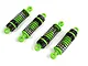 A set of four green and black RC shock absorbers arranged on a white background.