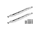 Two silver aluminium RC trailing arms with mounting hardware including six black screws and four black lock nuts on a white background.