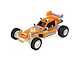 Team Associated RC28 Zoom 1/28 scale RC buggy in orange with blue and white racing decals, featuring off-road tires and a rear wing.
