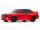 A studio shot of a red 1/64 scale HPI Nano-TTR 1989 BMW M3 RC car on a white background.