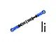 GPM Racing blue aluminium adjustable servo steering link with spring, including two black screws and a nut, isolated on a white background.