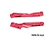 Two red anodized aluminium RC chassis braces from GPM Racing, showing branding and material markings on a white background.