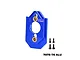 A blue GPM Racing aluminium motor mount with two brass inserts and four black screws on a white background.