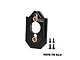 A black GPM Racing aluminium motor mount with brass inserts and four small black screws on a white background.