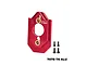 A red GPM Racing aluminium motor mount with brass inserts and four black screws on a white background.
