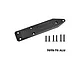 A black GPM Racing aluminium rear skid plate for RC vehicles, shown with six matching black countersunk screws on a white background.