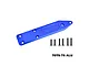 A blue anodized aluminium rear skid plate by GPM Racing with six black mounting screws on a white background.