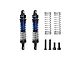 A set of two GPM Racing blue and black aluminium adjustable RC shock absorbers with extra springs and mounting hardware on a white background.