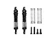 Two black GPM Racing aluminium RC shock absorbers with extra springs and mounting screws on a white background.