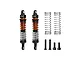 Two GPM Racing orange and black aluminium RC shock absorbers with extra springs and mounting screws on a white background.