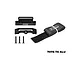 GPM Racing black aluminium battery hold-down set with strap and mounting screws on a white background.