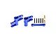 GPM Racing blue aluminium steering bell crank and drag link assembly set with screws, washers, and brass bushings.