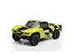 A studio shot of the Maverick MiCROBE SC Flux 1/24 scale RC short course truck in yellow and black, viewed from a front three-quarter angle.