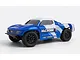Maverick MiCROBE SC Flux RC Short Course Truck in blue and white livery on a white background.
