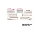 A set of GPM Racing brass weighted linkages and hardware for RC cars, including various lengths of rods, screws, and ball ends on a white background.