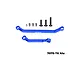GPM Racing blue aluminium drag link set for RC cars, including two blue links, metal ball joints, and screws on a white background.