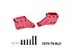 Two red anodized aluminium GPM shock mounts with mounting hardware and screws on a white background.