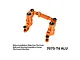 An orange anodized aluminium steering bell crank and drag link assembly for RC cars by GPM Racing, shown against a white background.