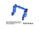 A blue anodized aluminium steering bell crank and drag link assembly for an RC car, featuring GPM branding and pre-installed bearings.