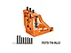 An orange GPM Racing aluminium quick release motor mount for RC cars, shown with included black screws and washers on a white background.