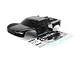 A black Rovan 1/5 scale 5SC short course RC truck body shell with a decal sheet and body clips on a white background.