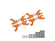 Set of four orange anodized aluminium upper suspension arms for RC cars, including stainless steel pins, screws, and washers.