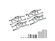 A set of four silver aluminium GPM Racing suspension arms for Traxxas Maxx, including mounting hardware, screws, and hinge pins on a white background.