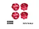 Four red anodized aluminium 17mm serrated wheel nuts by GPM Racing, shown with small set screws on a white background.