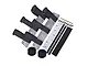 GPM Racing silver aluminium battery hold-down set for RC cars, including metal plates, velcro straps, screws, adhesive tape, and a drill bit.