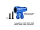 A blue anodized aluminium 25T servo horn by GPM Racing, shown with two black screws and a washer against a white background.