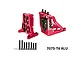 GPM Racing red aluminium motor mount set for RC cars, featuring two main red metal mounts, black screws, and washers on a white background.