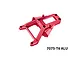 A red anodized aluminium front bulkhead brace for an RC car, featuring CNC-machined details and GPM branding.