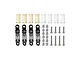 A set of four GPM Racing adjustable RC shock absorbers with black bodies, silver shafts, extra springs, mounting screws, and ball ends on a white background.