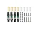 A set of four GPM Racing aluminium RC shock absorbers in black and green, including extra springs, mounting screws, and ball ends on a white background.