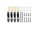 A set of four black GPM Racing aluminium adjustable RC shock absorbers with extra springs, mounting hardware, and screws on a white background.