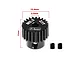 GPM Racing 23T 0.5 module pinion gear with dimension annotations showing 12.4mm diameter, 11mm height, and 2.2mm shaft hole, plus two grub screws.