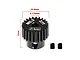 A black GPM Racing 23T 0.5 module pinion gear with dimension annotations and two grub screws on a white background.